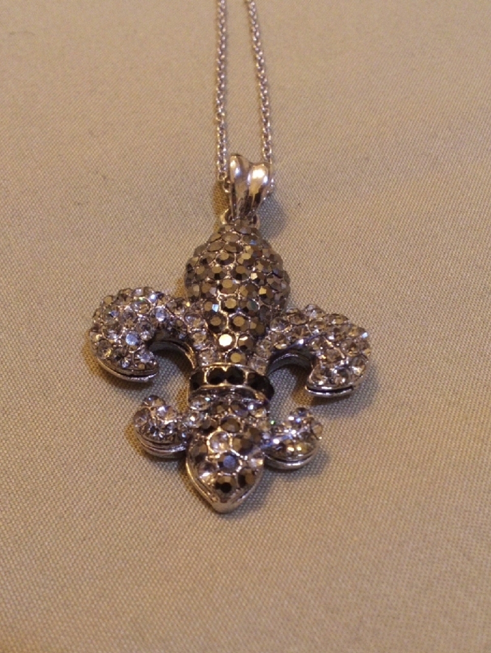 Silver Crystal Fleur-de-Lis Pendant Necklace - Silver